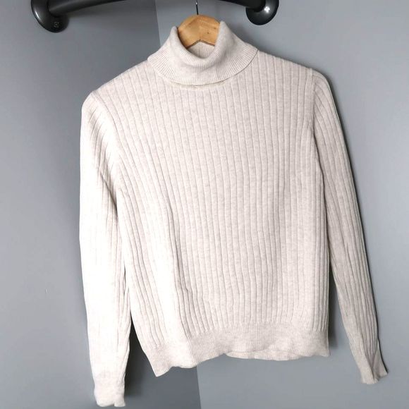 EUC Jeanne Pierre Cotton Ribbed Cream Turtleneck - Picture 1 of 7